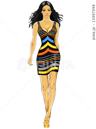 vector beautiful Asian girl in a striped dress vector beautiful Asian girl in a striped dress 13997098