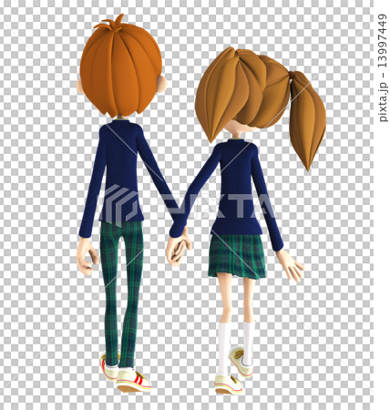 Students connecting hands 3D CG illustration material 13997449