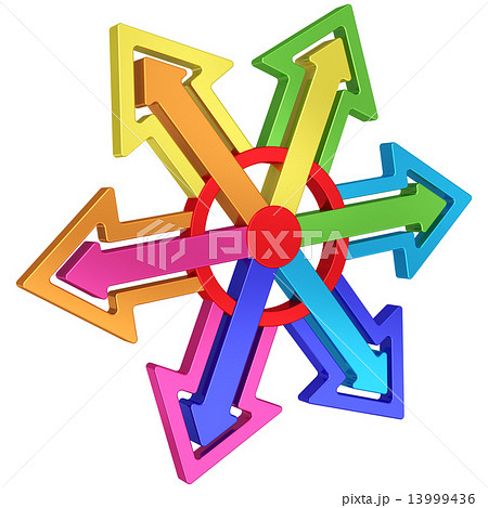 Colorful arrows of different directions with red center on white Colorful arrows of different directions with red center on white 13999436