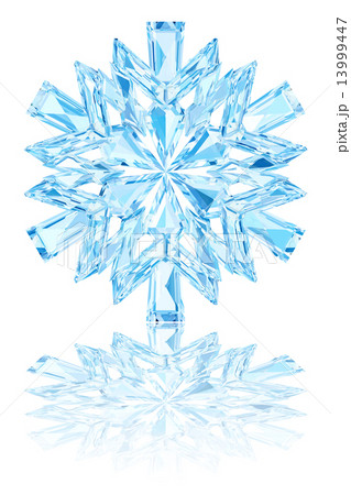 Light blue crystal snowflake on glossy white background 13999447