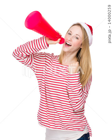 Woman shout with megaphone Woman shout with megaphone 14000259