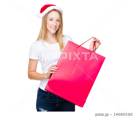 Caucasian woman with red shopping bag Caucasian woman with red shopping bag 14000580