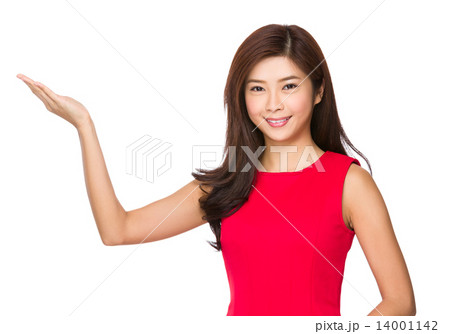 Asian Woman with open hand palm Asian Woman with open hand palm 14001142