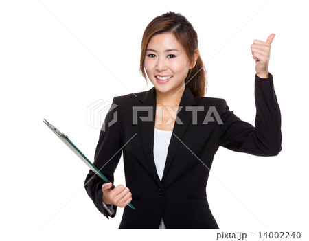 Businesswoman with clipboard and thumb up 14002240