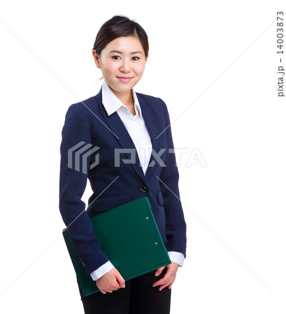 Asian business woman with clipboard Asian business woman with clipboard 14003873