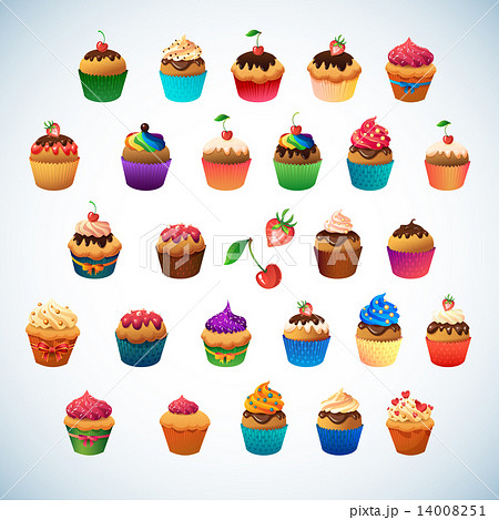 Super cupcake pack. Chocolate and vanilla icing cupcakes. Strawberry, cherry, cream 14008251