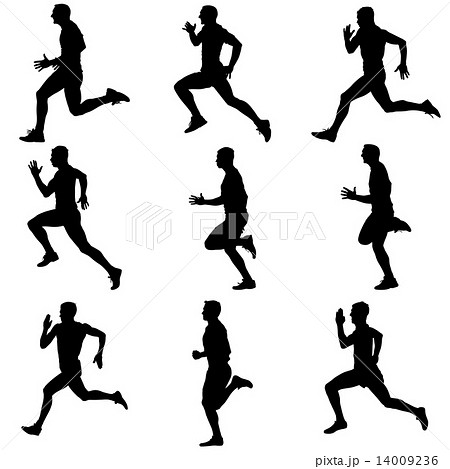 Set Of Silhouettes Runners On Sprint Men のイラスト素材
