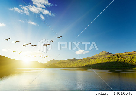 Seascape, mountains on the horizon. Seascape, mountains on the horizon. 14010046