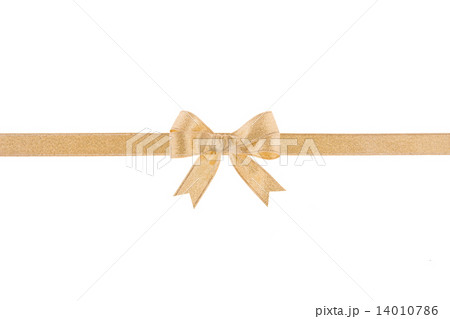 Golden ribbon with a bow on white background 14010786