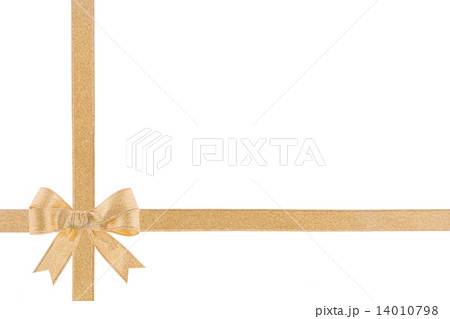 Golden ribbon with a bow on white background Golden ribbon with a bow on white background 14010798