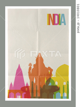 Travel India landmarks skyline vintage poster 14010801