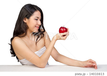 Asian Beauty Looking at Apple Asian Beauty Looking at Apple 14010813