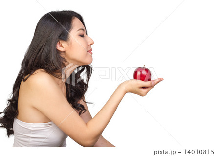 Asian Beauty Looking at Apple Asian Beauty Looking at Apple 14010815