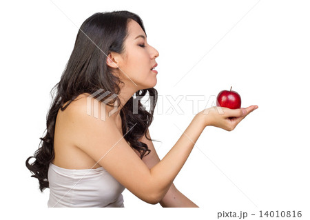 Asian Beauty Looking at Apple Asian Beauty Looking at Apple 14010816