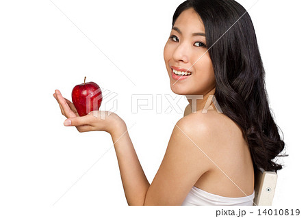 Asian Beauty Looking at Apple Asian Beauty Looking at Apple 14010819