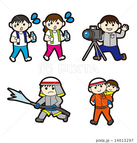 仕事のイラスト 運動 カメラマン 消防士のイラスト素材