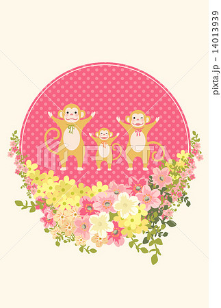 サルの親子と満開の花 14013939