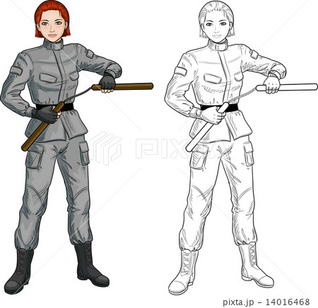 Caucasian Nunchuck girl in military uniform 14016468