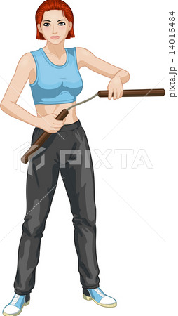 Caucasian Nunchuck girl in sport uniform 14016484