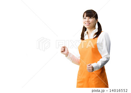 エプロンをした20代女性の白バックイメージ 14016552
