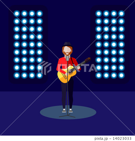 flat illustration of singer on stage. music performance 14023033