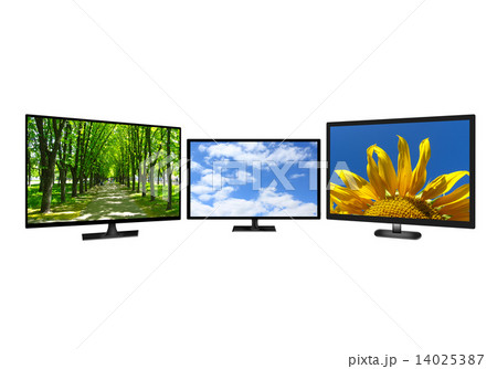 three modern TV set with different images three modern TV set with different images 14025387