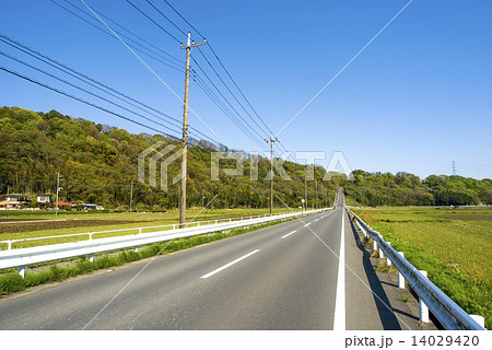 長い直線の道と田畑 14029420