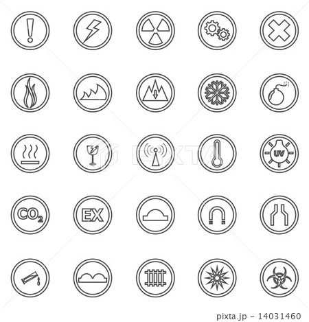Warning sign line icons on white background 14031460