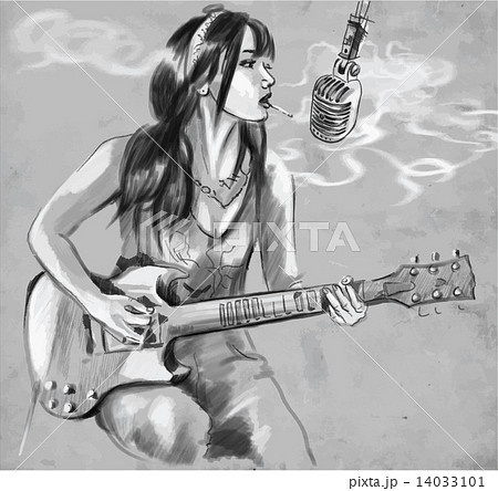 Smoking. Guitar player. An hand drawn vector 14033101