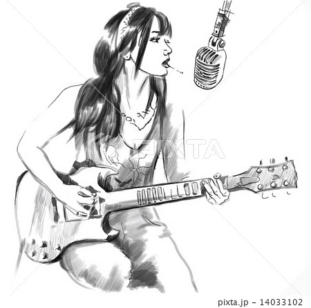 Smoking. Guitar player. An hand drawn vector, white 14033102