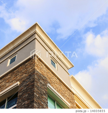Close up detail of building on blue sky. 14035655
