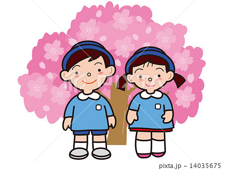 満開の桜と園児 14035675