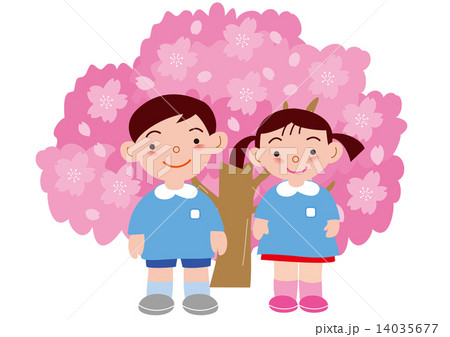 満開の桜と園児 14035677