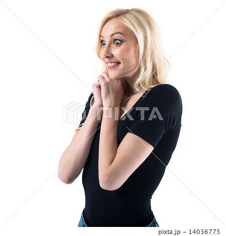 Pretty young lady surprised amazed is super attracted and passionate waiting for something good to Pretty young lady surprised amazed is super attracted and passionate waiting for something good to 14036775