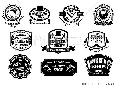 Black and white barber shop labels Black and white barber shop labels 14037834
