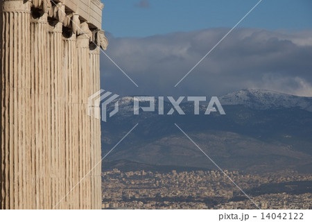 Athens and hills seen beyond Erechtheion colonnade Athens and hills seen beyond Erechtheion colonnade 14042122