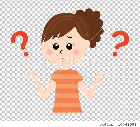 肩をすくめる若い女性とクエスチョンマーク 肩をすくめる若い女性とクエスチョンマーク 14042691
