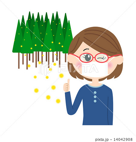 花粉症対策をする女性とスギ花粉 14042908