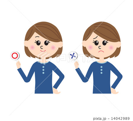 マルバツサインをあげる若い女性 14042989