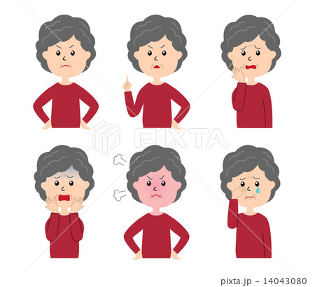 年配女性の表情セット 怒り悲しみ 年配女性の表情セット 怒り悲しみ 14043080