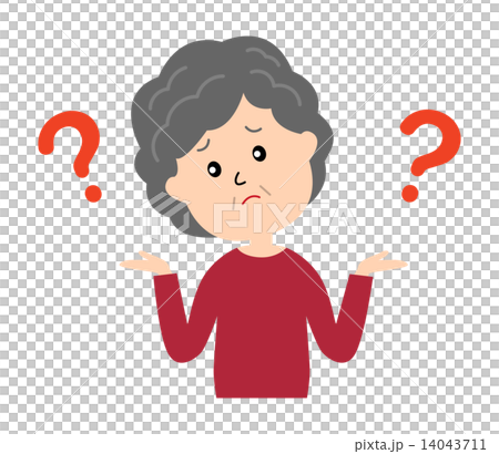An elderly woman holding a neck and a question mark 14043711