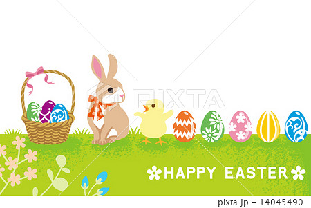 ウサギとヒヨコ イースターカードのイラスト素材 14045490 Pixta