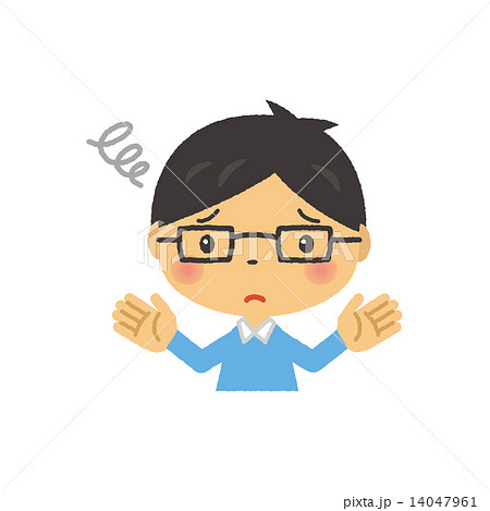 悩む 困る 困った 少年 小学生 二頭身 シリーズ のイラスト素材