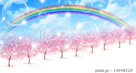 桜 虹 背景のイラスト素材