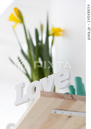 Romantic love sign on a shelf with flowers 14048654