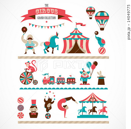 Vintage Huge Circus Collection With Carnival のイラスト素材 14049775 Pixta