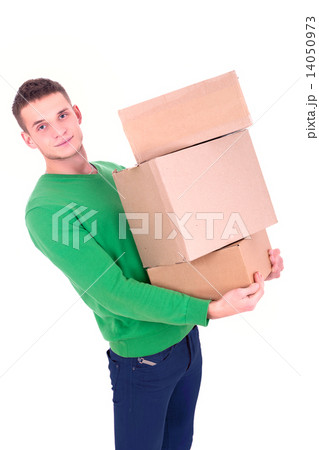Handsome man carrying boxes Handsome man carrying boxes 14050973