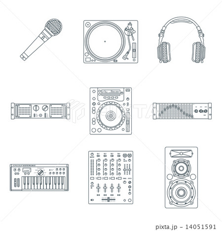 various dark outline sound devices icons set. 14051591