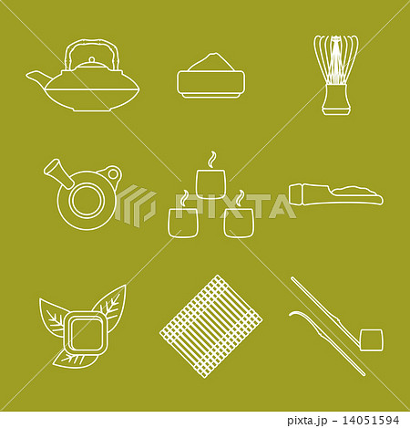 various outline japan tea ceremony equipment icons set. various outline japan tea ceremony equipment icons set. 14051594