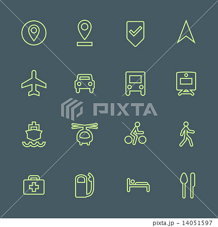light green outline various map navigation icons set. light green outline various map navigation icons set. 14051597